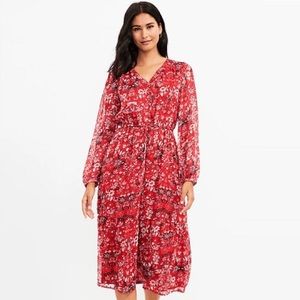 Loft Christmas Dress V-Neck Midi Dress, size XL